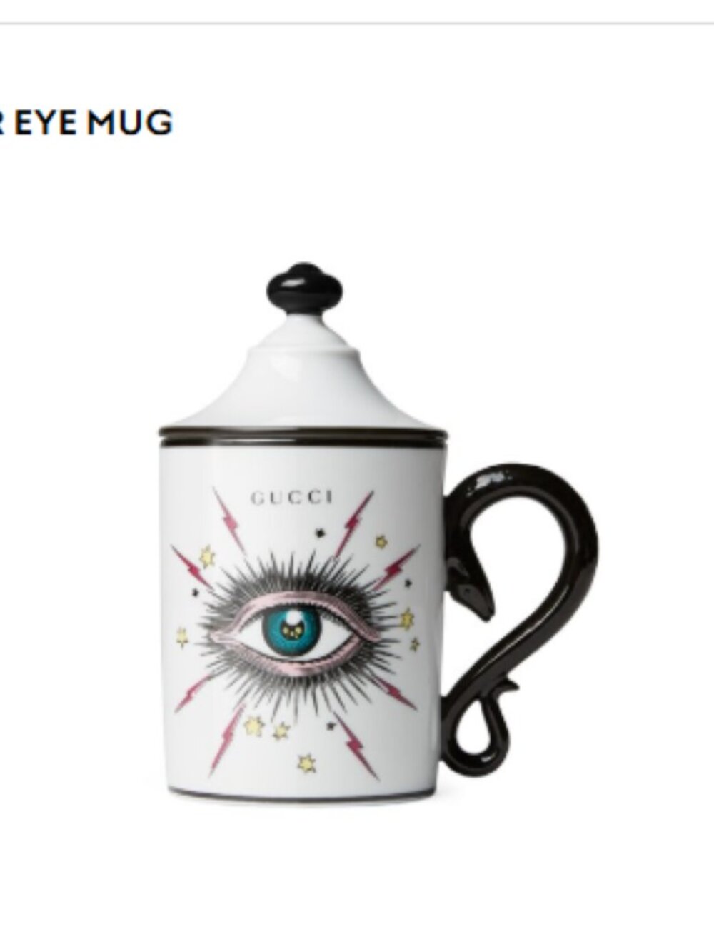 Gucci "Star Eye" White Porcelain Lidded Mug with Black Handle & All-Seeing Eye